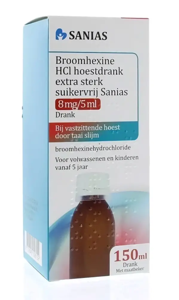 Broomhexine HCl hoestdrank extra sterk suikervrij Sanias 8 mg/5 ml