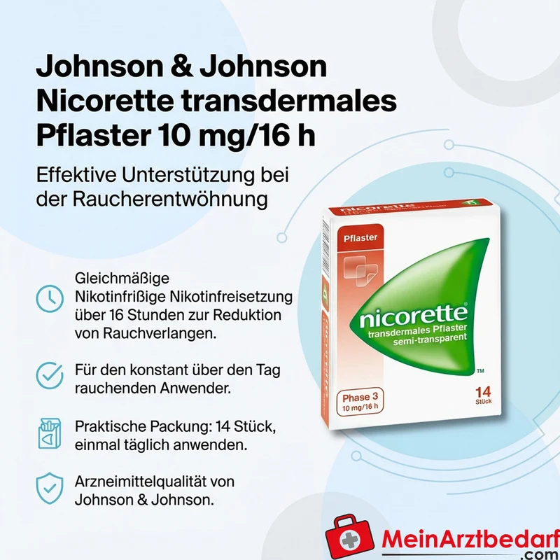 Johnson & Johnson Nicorette transdermales Pflaster 10 mg/16 h, 14 St. Raucherentwöhnung