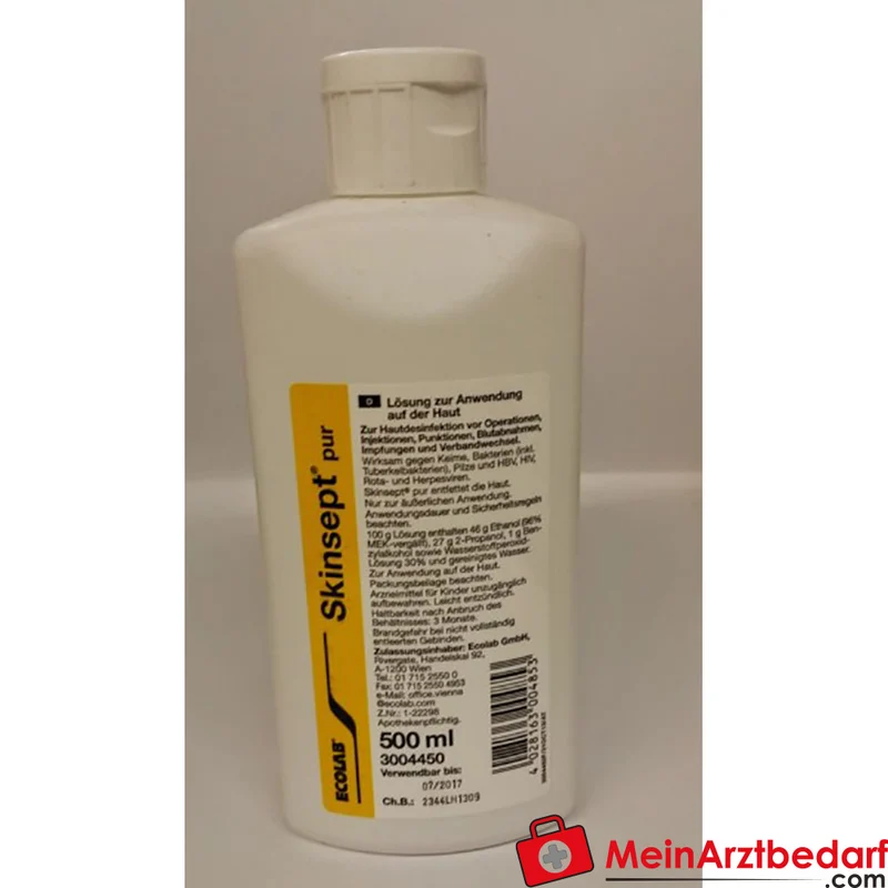 ECO01 Skinsept pur Hautdesinfektion 500 ml, alkoholische Lösung zur Hautdesinfektion vor Operationen und Injektionen