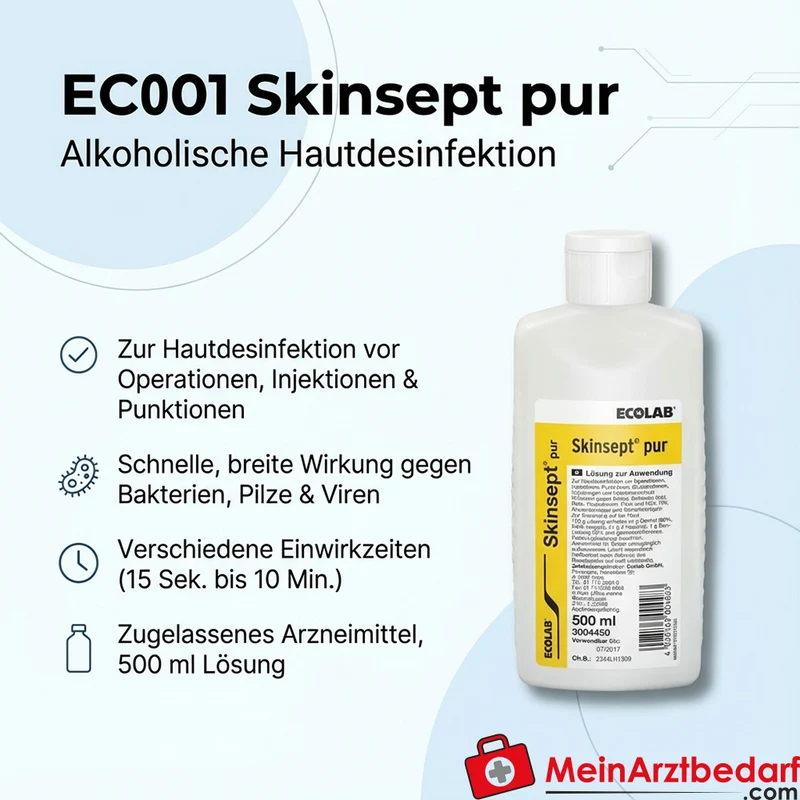 ECO01 Skinsept pur Hautdesinfektion 500 ml, alkoholische Lösung zur Hautdesinfektion vor Operationen und Injektionen