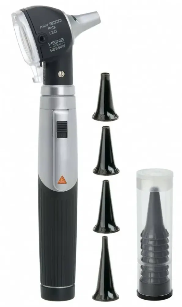 Heine Mini 3000 LED F.O. Otoscoop Met 5 x oortips 2,5 en 4mm + 4 non disposable tips