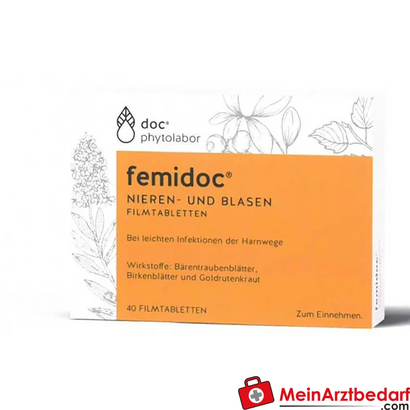 femidoc Blasen- und Nieren-Filmtabletten 40 St., pflanzliches Arzneimittel mit Bärentraubenblatt, Birkenblatt, Goldrute