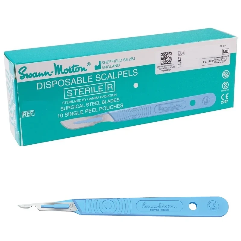 Swann Morton mesjes steriel met handvat 0521 10 stuks nr 15C