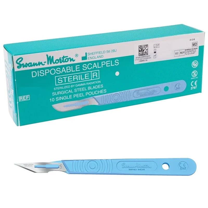 Swann Morton mesjes steriel met handvat 0502 10 stuks nr.10A