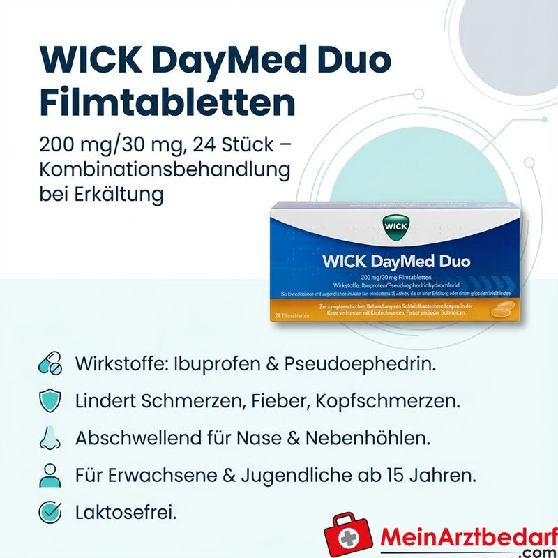 Wick DayMed Duo Filmtabletten 200 mg/30 mg, 24 St., Ibuprofen + Pseudoephedrin, ab 15 Jahren