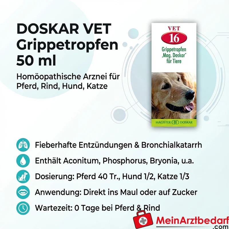 Doskar VET Grippetropfen 50 ml, Homöopathische Arznei für Pferd Rind Hund Katze