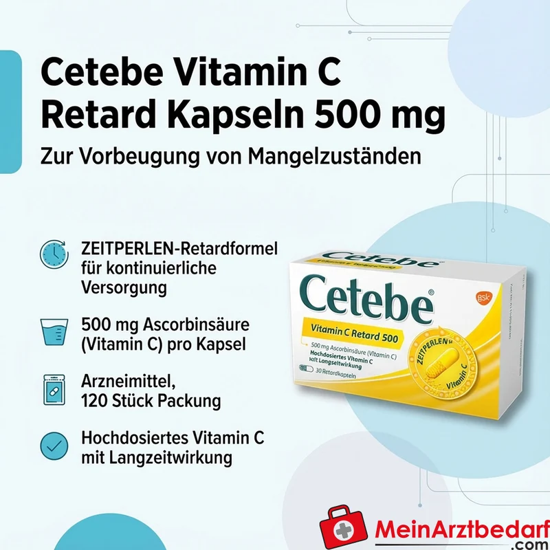 Cetebe Vitamin C Retard Kapseln 500 mg, 120 Stück