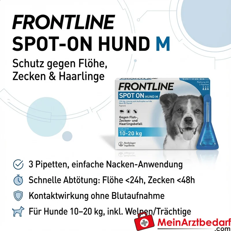 Frontline Spot-on Hund M (10–20 kg) 3 Pipetten – Schutz gegen Flöhe, Zecken & Haarlinge