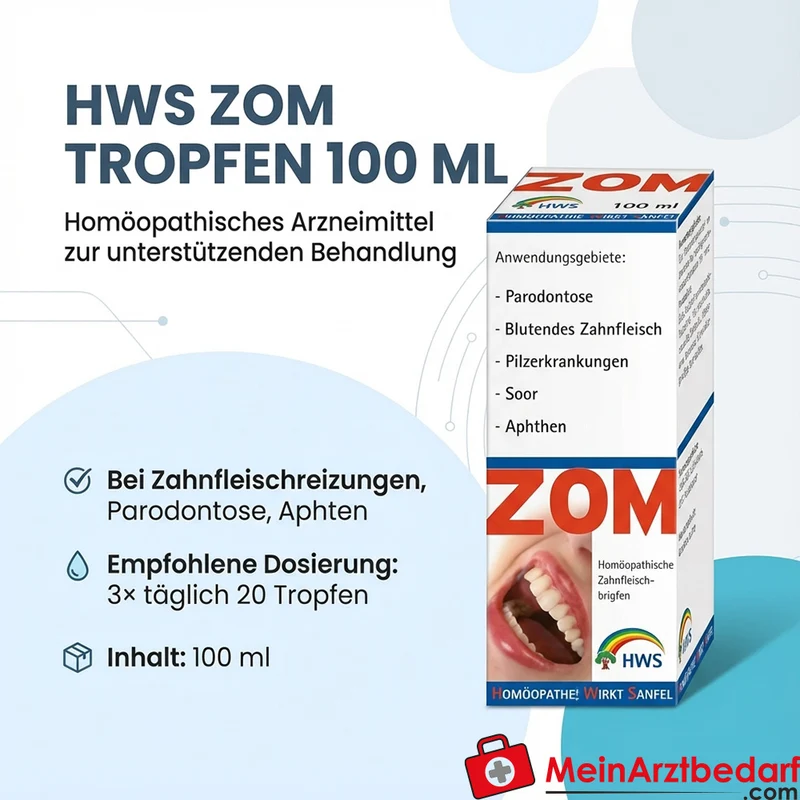 HWS ZOM Tropfen 100 ml - homöopathisches Arzneimittel bei Zahnfleischreizungen, Parodontose, Aphten