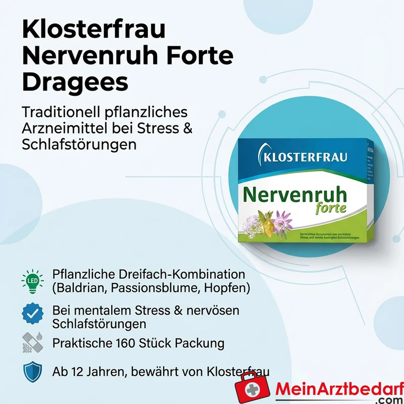 Klosterfrau Nervenruh Forte Dragees 160 Stück – Traditionelles pflanzliches Arzneimittel bei Stress und nervös bedingten Schlafstörungen