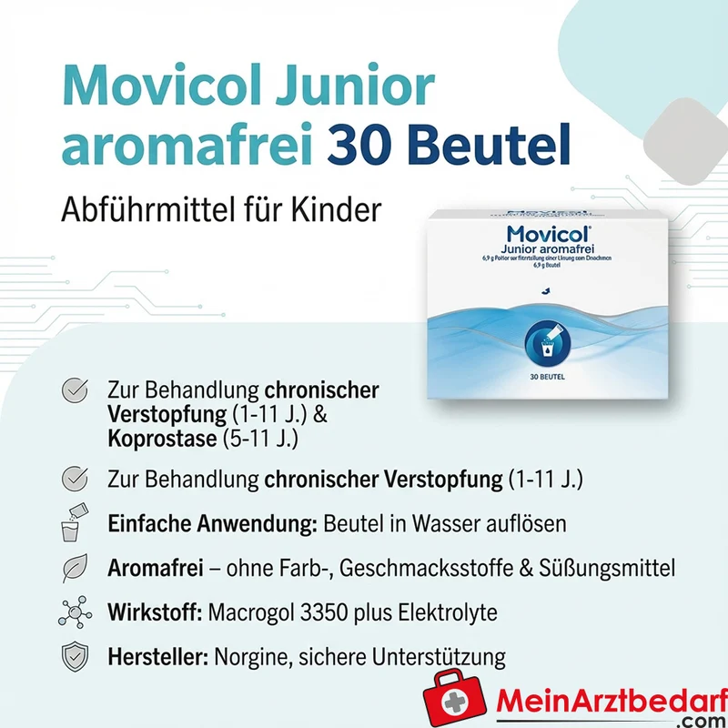 Movicol Junior aromafrei 69 g Pulver, 30 Beutel – Abführmittel für Kinder 1–11 Jahre