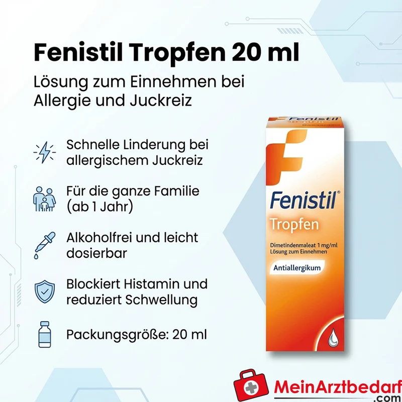 Fenistil Tropfen 20 ml (Dimetindenmaleat 1 mg/ml), Lösung zum Einnehmen bei Allergie und Juckreiz