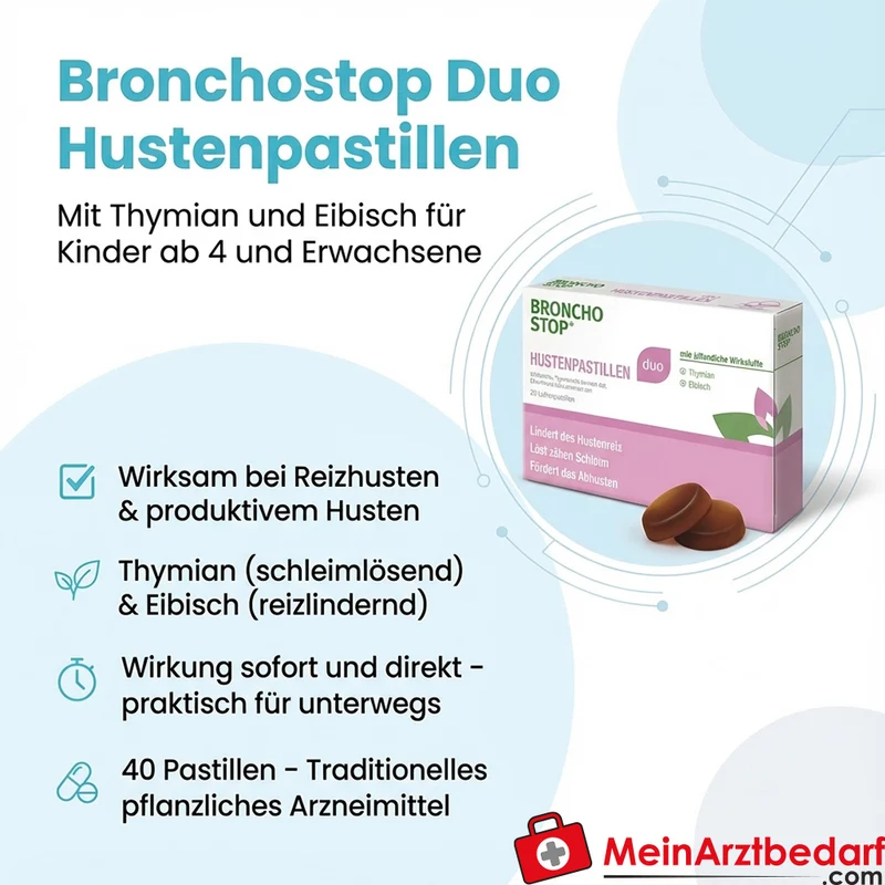 Bronchostop Duo Hustenpastillen mit Thymian und Eibisch, 40 St., ab 4 Jahren