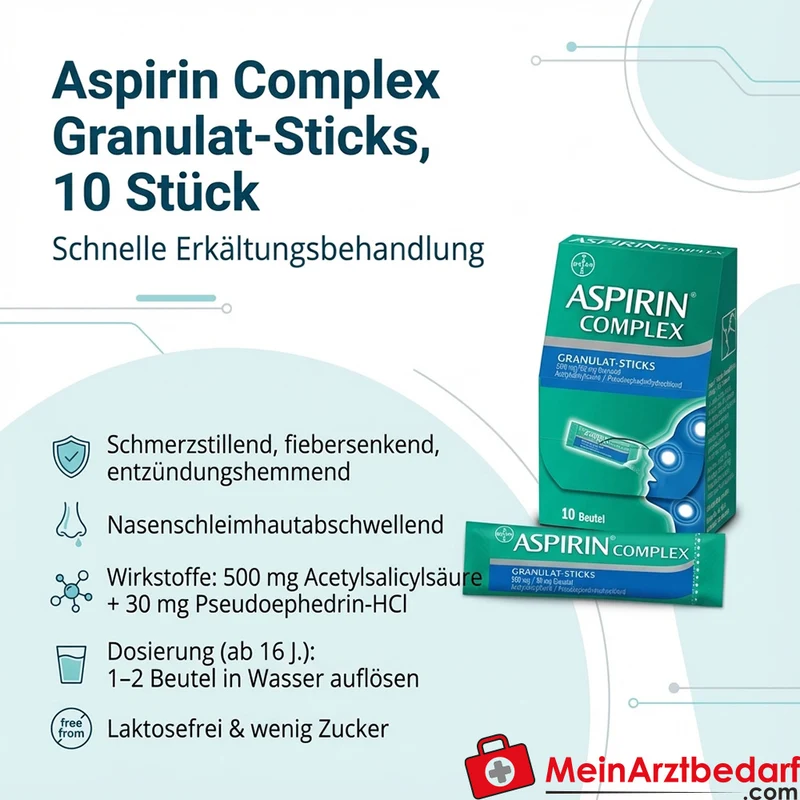 Aspirin Complex Granulat-Sticks, Erkältung und Schnupfen, fiebersenkend, 10 St.