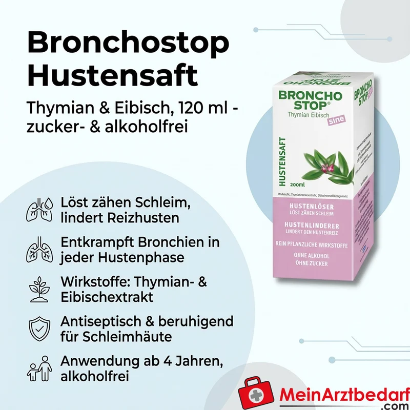 Bronchostop Hustensaft Thymian und Eibisch 120 ml zuckerfrei alkoholfrei