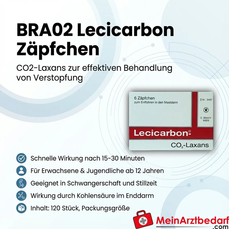 BRA02 Lecicarbon Zäpfchen 120 St. – CO2‑Laxans, Abführmittel bei Verstopfung für Erwachsene & Jugendliche (12–18 Jahre)