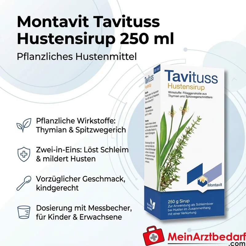 Montavit Tavituss Hustensirup 250 ml – pflanzliches Hustenmittel mit Thymian und Spitzwegerich