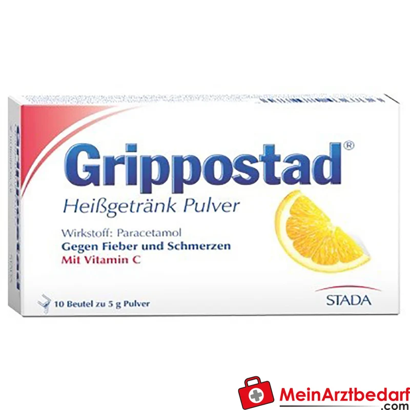 Stada Grippostad Heißgetränk Pulver 10 Beutel – Paracetamol, zitronig, fiebersenkend, ab 12 Jahren