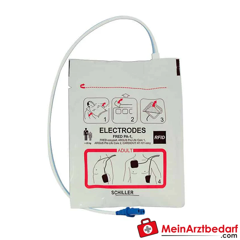 SCHILLER Defibrillationselektroden für Erwachsene, vorkonnektiert mit RFID, 1 Paar