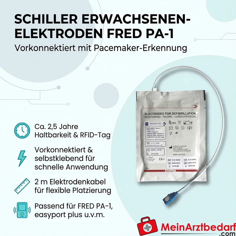 SCHILLER Defibrillationselektroden für Erwachsene, vorkonnektiert mit RFID, 1 Paar