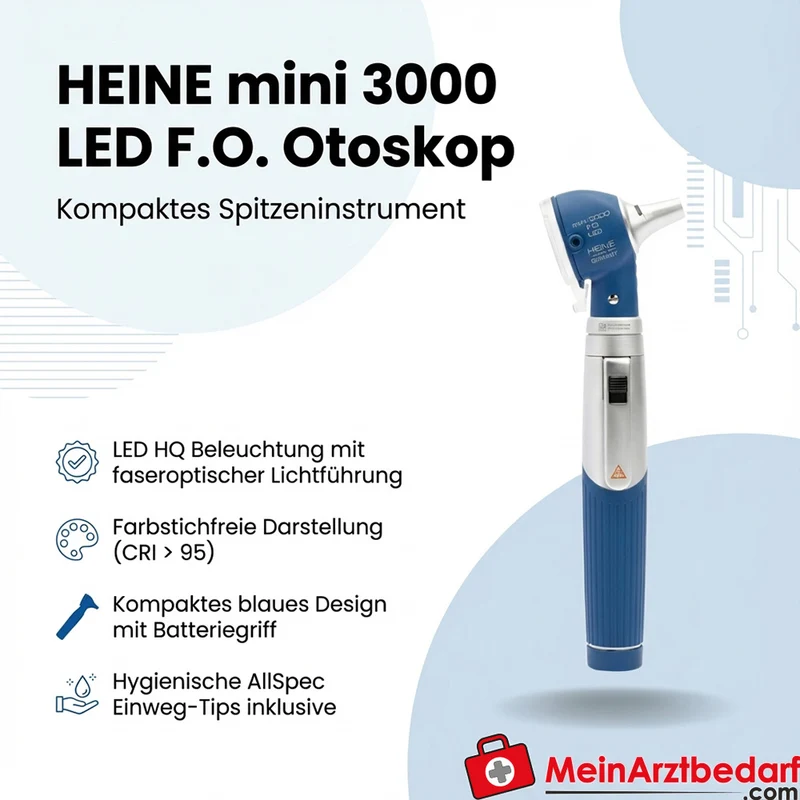 HEINE mini 3000 LED F.O. Otoskop, blau, ohne Tasche