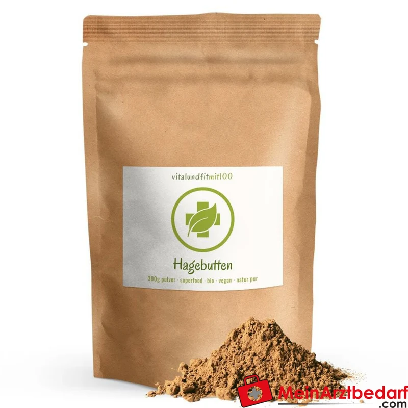 Hagebuttenpulver 300 g, Rohkostqualität aus ganzen Früchten, vegan