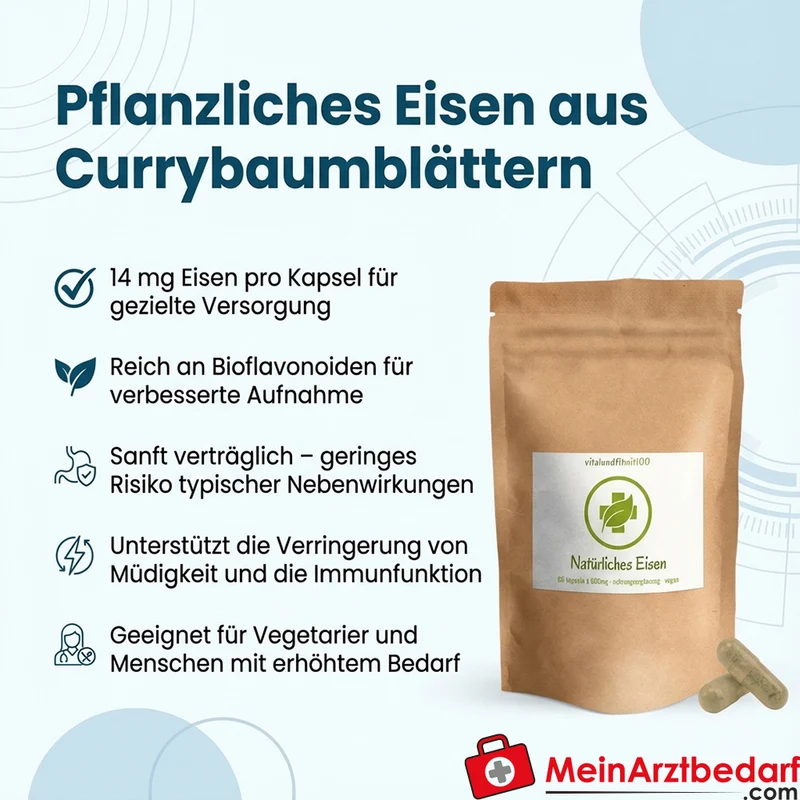 Pflanzliches Eisen aus Currybaumblättern 14 mg Kapseln