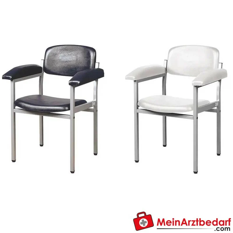 Servocomfort Blutentnahmestuhl Kunstleder schwarz/weiß Rahmen grau‑aluminium 225 kg 850×650×470 mm Sitzhöhe 470 mm
