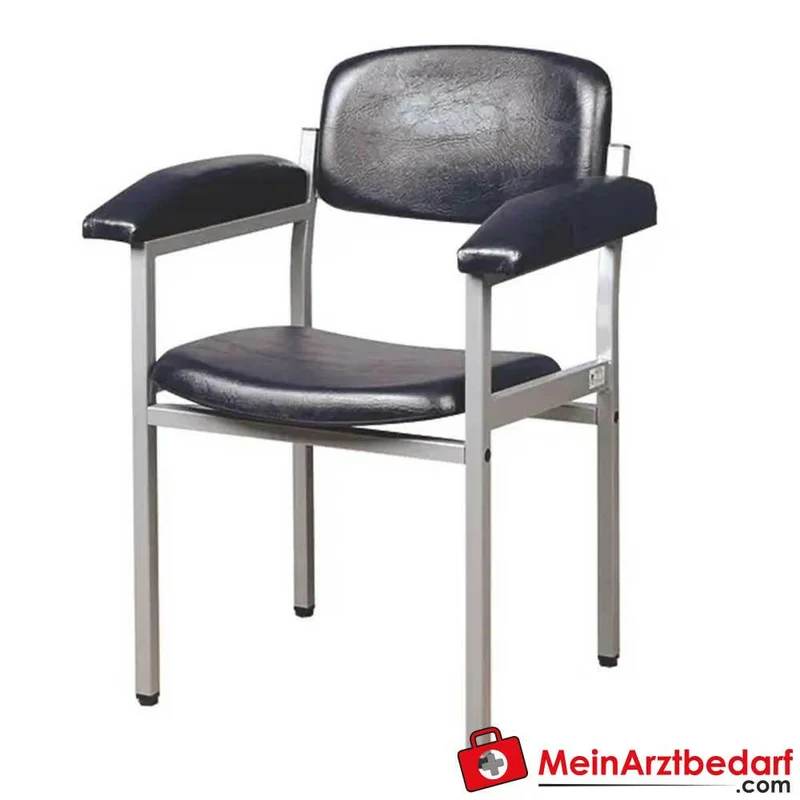 Servocomfort Blutentnahmestuhl Kunstleder schwarz/weiß Rahmen grau‑aluminium 225 kg 850×650×470 mm Sitzhöhe 470 mm