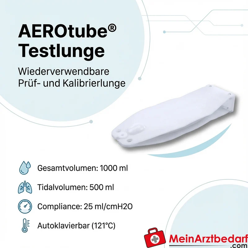 AEROtube Testlunge wiederverwendbar 1000 ml Tidalvolumen 500 ml Compliance 25 ml/cmH2O 15 mm OD