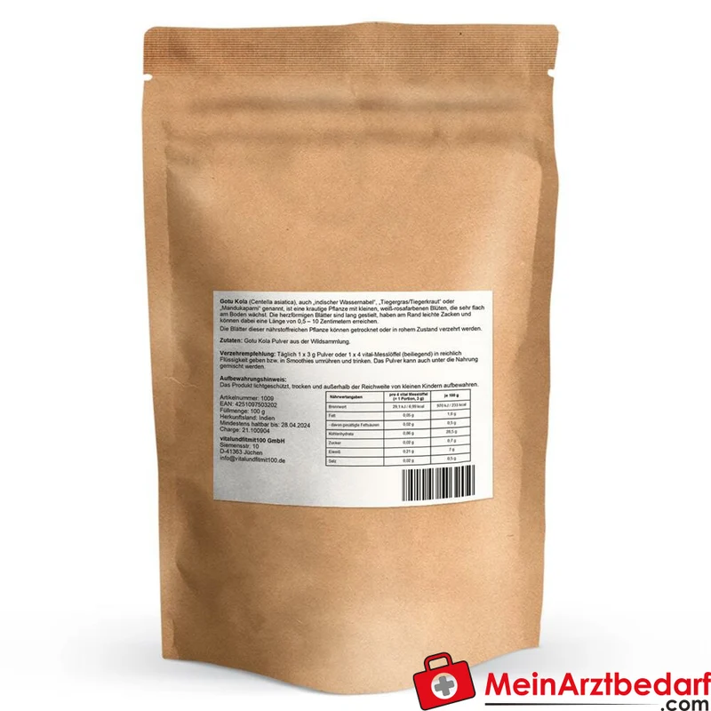Gotu Kola Pulver (Centella asiatica) Rohkost Wildsammlung Nahrungsergänzung 100 g