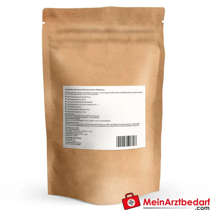 Zeolith-Klinoptilolith-Bentonit Kapseln 80% Naturzeolith 20% Bentonit 100 Stück à 600 mg