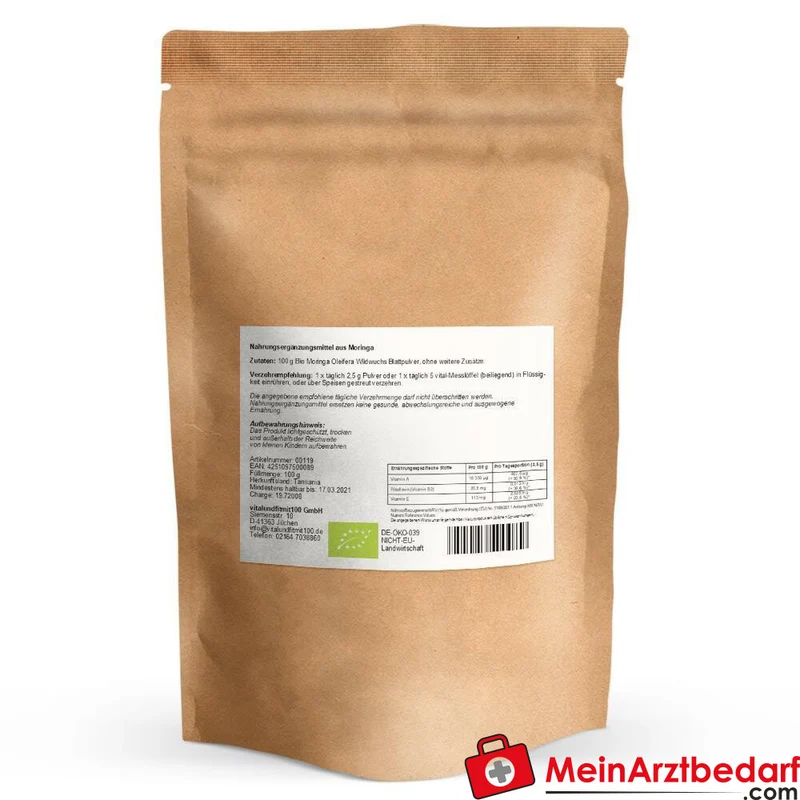 Moringa Oleifera Wildwuchs Blattpulver fein gemahlen 100 g