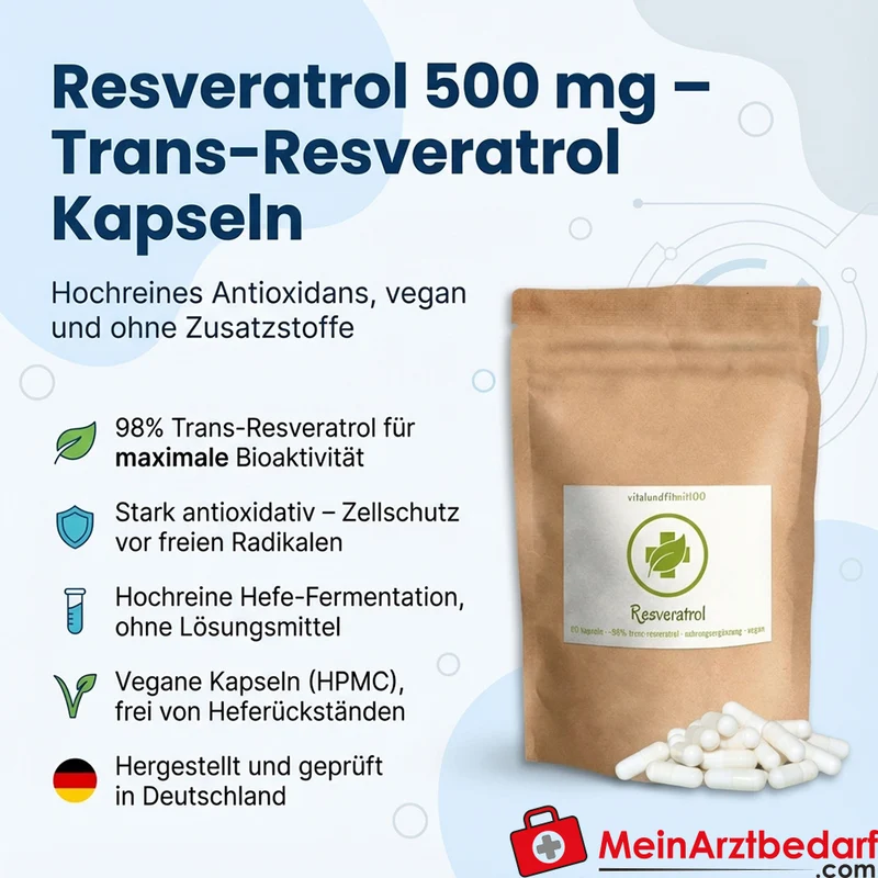 Resveratrol 500 mg Trans-Resveratrol Kapseln vegan 98% HPMC