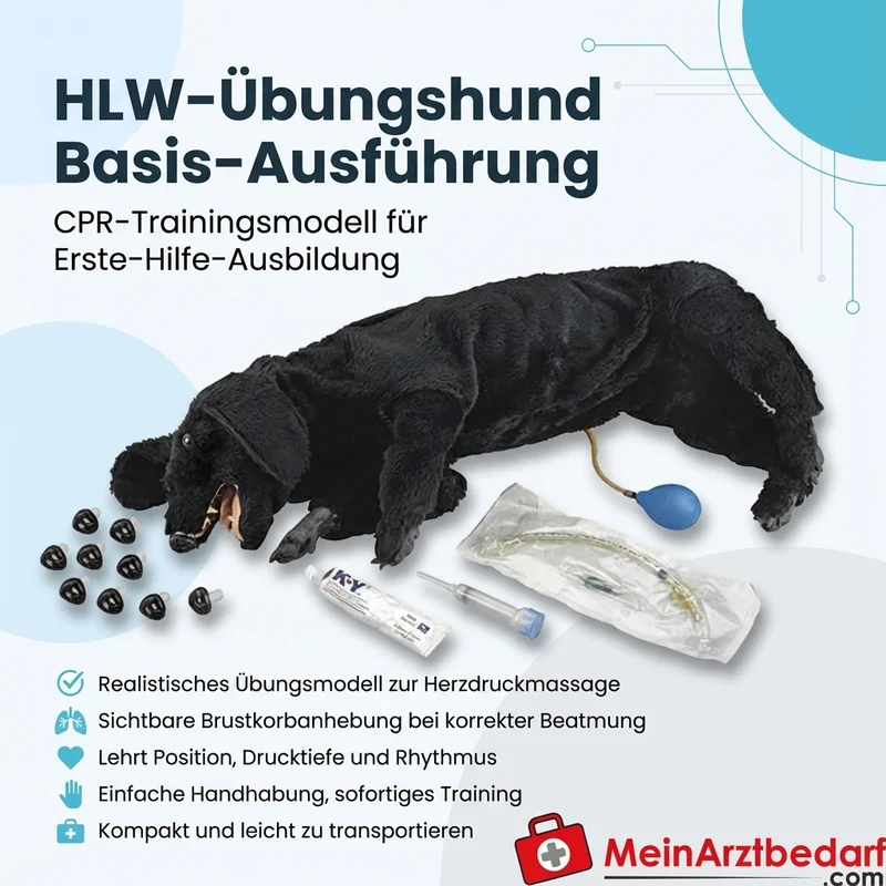 Erler-Zimmer HLW-Übungshund Basis-Ausführung CPR-Trainingsmodell, 10 Nasenstücke, 3 Lungen