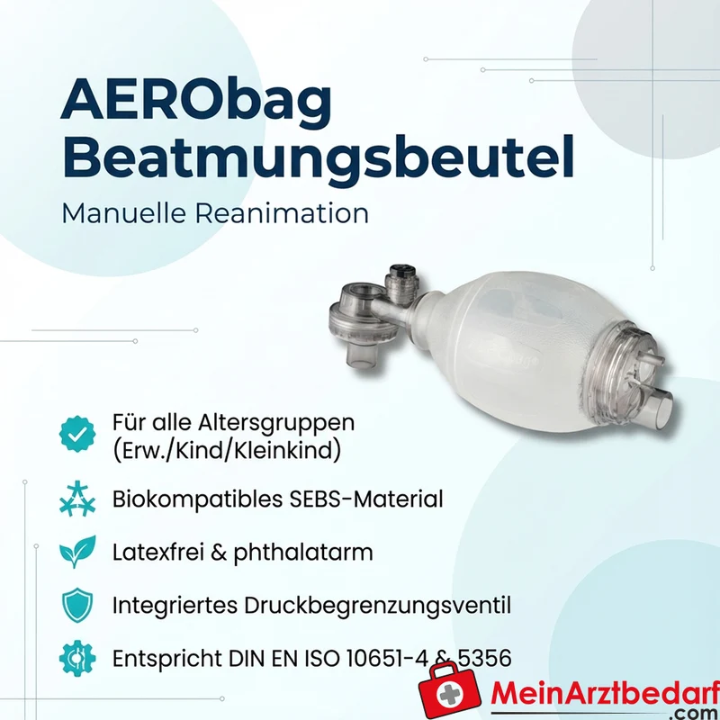 AEROBag Beatmungsbeutel-Set SEBS latexfrei für Erwachsene/Kind/Kleinkind Druckbegrenzung 60/40 cmH2O mit drehbarem Anschluss