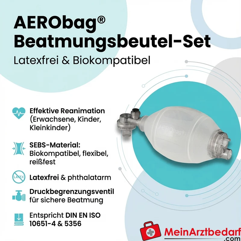 AEROBag Beatmungsbeutel-Set SEBS latexfrei für Erwachsene/Kind/Kleinkind Druckbegrenzung 60/40 cmH2O mit drehbarem Anschluss