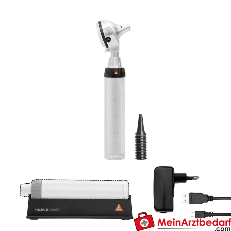 HEINE BETA 200 LED F.O. Otoskop mit Ladegriff, USB Kabel und Steckernetzteil