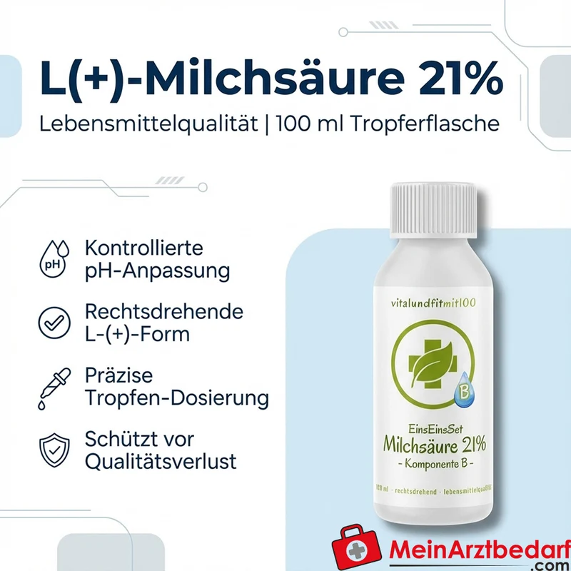 L(+)-Milchsäure (rechtsdrehend) 21% Lebensmittelqualität 100 ml HDPE-Tropferflasche