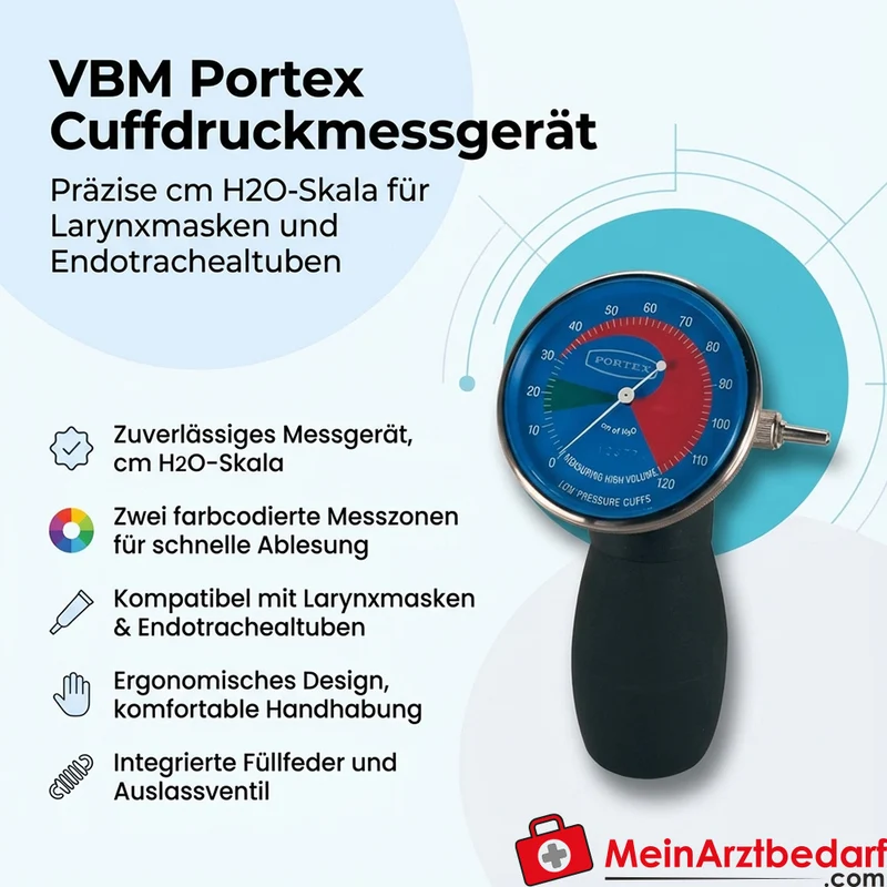 VBM Portex Cuffdruckmessgerät cm H2O mit Luer-Anschluss, Füllfeder