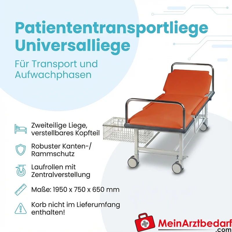 AGA Patiententransportliege mit Seitengittern, Kantenschutz und Schiebegriffen