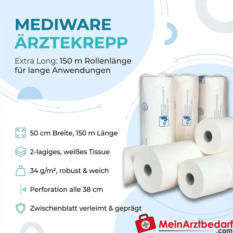 Mediware Ärztekrepp 50 cm x 150 m, 2-lagig, 6 Rollen