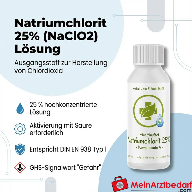 Natriumchlorit 25% (NaClO2) Lösung 100 ml HDPE-Tropfflasche zur Chlordioxid‑Herstellung