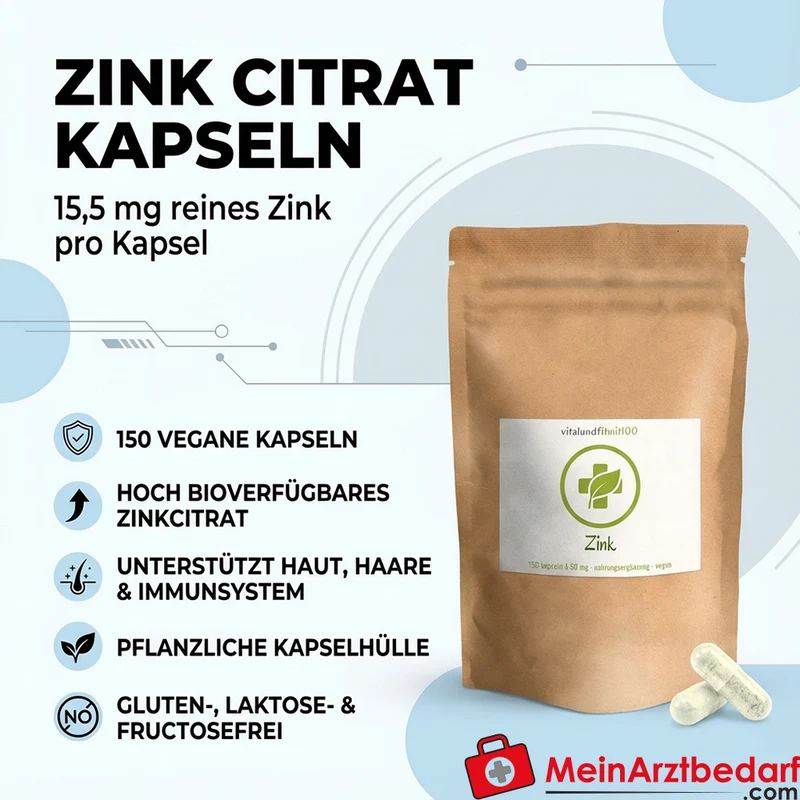 Zinkcitrat Kapseln 15,5 mg reines Zink 150 Stück vegan