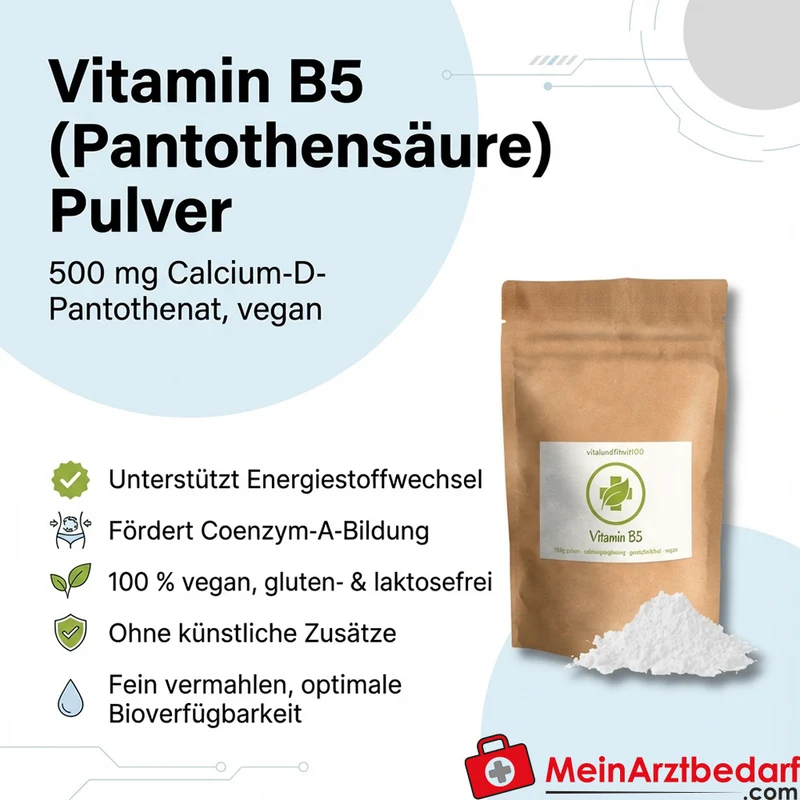 Vitamin B5 (Pantothensäure) Pulver 500 mg Calcium‑D‑Pantothenat vegan