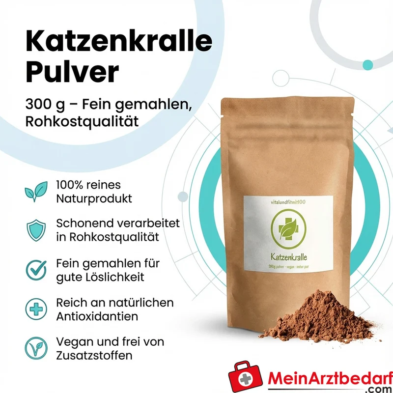 Katzenkralle (Uncaria tomentosa) Pulver 300 g Rohkost fein gemahlen vegan