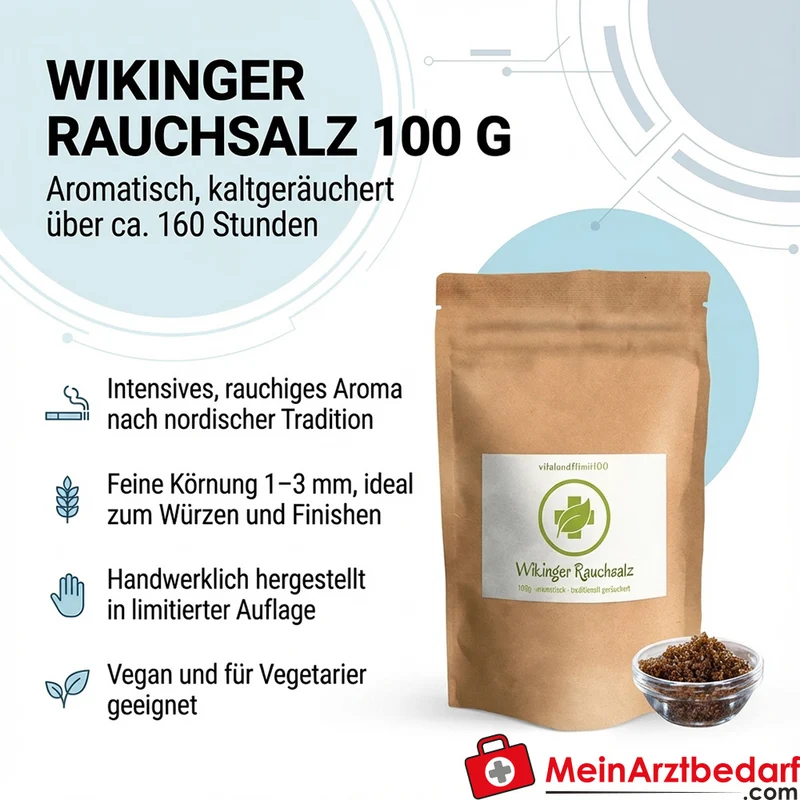 Wikinger Rauchsalz 100 g kaltgeräuchert 160 Std Körnung 1-3 mm vegan