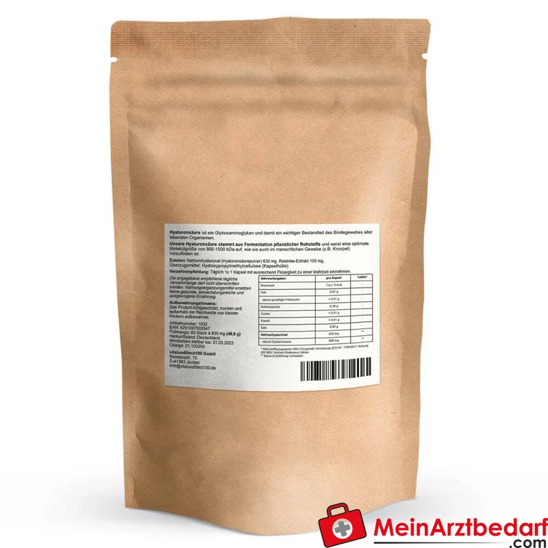 Hyaluronsäure 600 mg Kapseln vegan 800–1500 kDa
