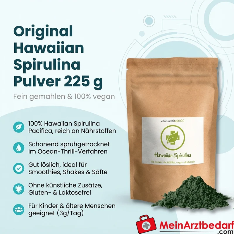 Spirulina Pulver Hawaiian Spirulina Pacifica 225 g, fein gemahlen, vegan