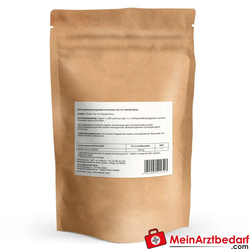 Grüner Tee Extrakt 10:1 7–9% Koffein Pulver 100 g
